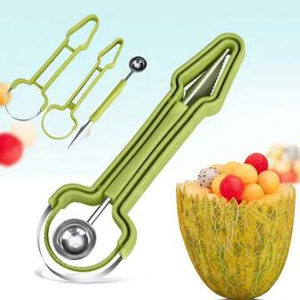 3-In-1 Fruit Ball Corer, Fruit Flesh Scooper, Multi-Style DIY Embossed Ball Spoon, Carving Knife, Fruit Decorating Tool