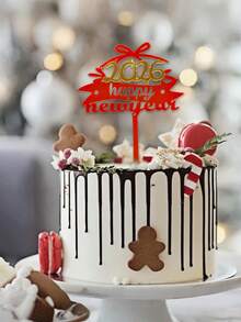 6 قطع من أعلى الكعكة لعام 2026 الجديد، ديكورات كعكة أكريليك للاحتفال برأس السنة الجديدة، أعواد حلوى لامعة باللونين الأحمر والذهبي، لتزيين الكعك في عيد الميلاد والأعياد