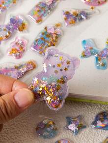 Cute Gold Glitter Shake Stickers - Light Color Design, Suitable For Mobile Phone Cases, Notebook Decorations And Handicrafts, Scissors Stickers, Diary Expansion, 3D Relief Stickers, Graffiti Stickers