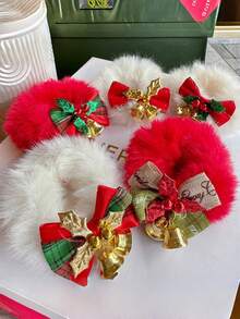 Diadema con lazo navideño de peluche, cinta elástica dulce y de alta elasticidad con bandas de goma, diadema con bucle de toalla, diadema, diadema, diadema, diadema decorativa para ambiente navideño, diadema decorativa para fiesta de Navidad, diadema para fotografía de ambiente navideño, accesorio para el cabello de otoño e invierno, diadema para vestir diaria, diadema con lazo para moño, diadema para peinado de cola de caballo alta