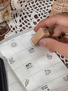 18 件/盒，慢生活图案木质印章，创意设计校园生活，我的一天，装饰主题木质印章，时尚木制工艺品，用于 DIY 记事本装饰和剪贴簿装饰 - 卡其色 - 查看 7