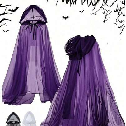 New European And American Halloween Cosplay Hooded Long Mesh Cloak, Cool Personalized Dark Style Shawl