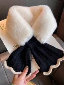 1件装女士秋冬复古荷叶边加厚仿毛皮围脖，多功能交叉针织兔毛围巾，可搭配连衣裙 - 彩色 - 查看 15