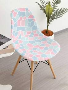 1/4 件数码印花粉色和蓝色几何牛奶丝海螺椅套，高弹性可拆卸可洗，适用于客厅、餐厅、派对等各种场合 - 彩色 - 查看 1
