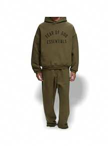 Fear Of God Essentials Olive FW24 男士户外连帽衫 轻盈柔软针织 亲肤透气 宽松版型 可调节抽绳 易清洁 纯色 秋冬日常户外通勤 下班后旅行 橄榄绿 192BT246254F - 橄欖綠 - 查看 3