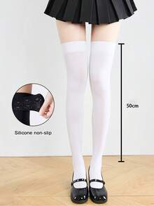 1双春秋黑白硅胶防滑加长过膝袜,女士显瘦JK袜40/50/70cm加长袜,天鹅绒大腿袜,可爱黑白猫爪防滑小腿过膝袜,百搭显瘦透气纯美学院风 - 彩色 - 查看 16