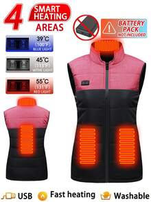 Women's Casual Color Block Heated Vest, Dual Control 4 Heating Zones, Winter Warm Heated Jacket