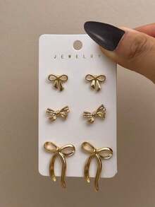 6pcs/Set Vintage Elegant Butterfly Stud Earrings, Unique Hollow Butterfly Design, Suitable For Daily, Vacation And All Season Commute, Ideal Holiday Jewelry Gift - 金色 - 查看 8