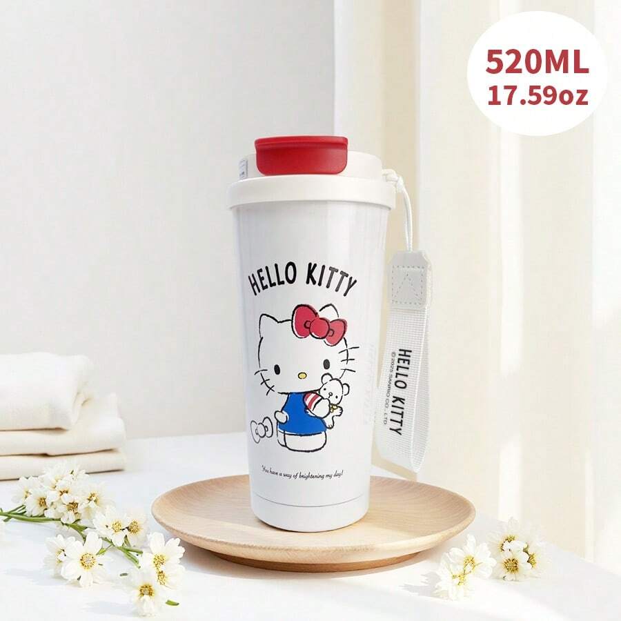 Miniso 这款官方授权的 Hello Kitty 304 不锈钢旅行咖啡杯容量为 520 毫升/17.6 盎司，杯身印有经典的 Hello Kitty IP 图案（1 个）。 - 紅白色 - 查看 1