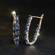 زوج من أقراط نسائية أنيقة، بشكل بيضاوي مرصع بالزركونيا اللامعة، هدية عيد