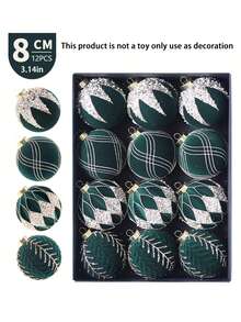 12 pièces Boules décoratives de Noël de 8 cm, ornements de Noël en strass floqués, boules décoratives en plastique à suspendre, convient pour la décoration du sapin de Noël, la décoration de la maison, la décoration de la chambre, la décoration du Nouvel An, les décorations de Noël, la décoration extérieure, la décoration de fête de Noël, les fournitures de fête de Noël, les ornements suspendus festifs thématiques de Noël, les décorations de fête d'événement, le coffret cadeau d'ornements de Noël, Bonne année, la décoration d'Halloween, les cadeaux pour les amis et la famille