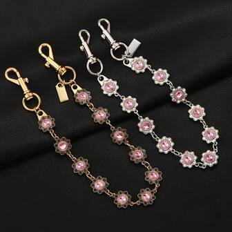 Cadena de bolso de metal con cristal ovalado tallado vintage, cadena de extensión para bolso de bandolera, estilo ins con gema rosa en forma de girasol, accesorio de correa de bolso para mujer, regalo para el Día de San Valentín para mujeres
