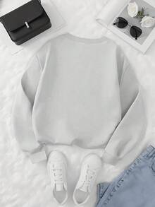 Women's Casual Long-Sleeve Round Neck Sweatshirt, Queen Of Spades Card Design, European And American Fashion Style, Washed Cotton, Black Breathable Hoodless Sports Sweatshirt, Retro Hip-Hop Street Movie Simple Sportswear, High-Quality Casual Wear, Cheap Clothes - Autumn & Winter Couple Style, Unisex Comfortable Long-Sleeve Sweatshirt - Xám - Xem 3