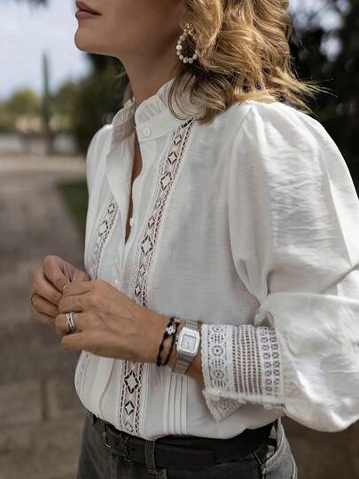 Blusa blanca para mujer, adecuada para la oficina, salidas casuales, uso en otoño, vuelta al colegio, conciertos de música country, elegante y casual