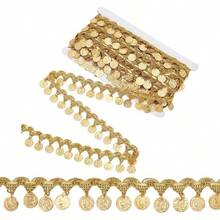 10 Yards Gold Coin Shape Sequin Tassel Trim Sequins Lace Tassel Fringe Trim 1.6 Inch Width Sequins Tassel Lace Ribbon Fringe Dance Dress Belt Chain Clothes Decoration Party Accessories - 金色 - 查看 2