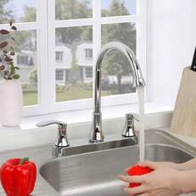 Mezcladora para Fregadero, Llaves para Fregadero de Cocina, Grifo de Cocina con Dos Asas, Grifo de Cuerpo Principal de Latn, Llave para Fregadero de Acero Inoxidable, Acabado Cromo Espejo, SP - 80008 - Cromo Espejo 1 - Ver 4