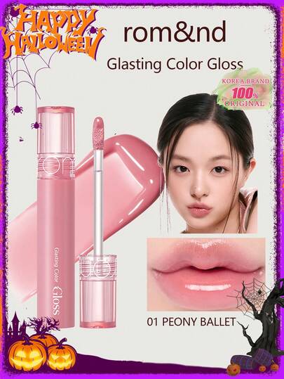 Rom&nd Romand Glasting Color Gloss #01 PEONY BALLET, High Viscosity, Lip-Enhancing Glass Finish, Glassy Film, Wet-Look Shine, Dewy Jelly, 6H Hydration, Vegan Formula, Pocket-Size, K-Beauty Glass Lips, Photo-Ready Shine, Dry Lips Rescue, K-Beauty, Korean Makeup