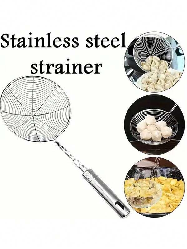 1pc(33cm/12.9in) Stainless Steel Colander, Strainer, Skimmer, Vegetable Strainer, Pasta Strainer, Fry Strainer, Dumpling Strainer, Suitable For Kitchen, Restaurant, Baking, Outdoor, Camping, Graduation Party, Birthday, Halloween, Christmas, Barbecue, Picnic, Suitable For Men And Women