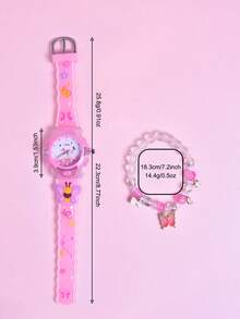 2 件/套女孩礼物 - 3D 蝴蝶硅胶表带儿童手表，LED 夜光女孩石英腕表，弹性蝴蝶手链首饰套装