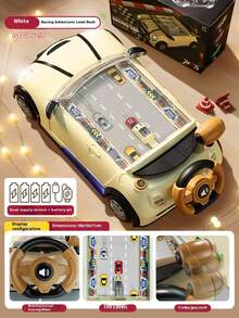 儿童模拟驾驶汽车玩具、冒险赛车玩具、方向盘游戏机、益智音乐玩具，提高孩子的动手能力和思维能力，适合男孩和女孩的礼物 - 白色 - 查看 9