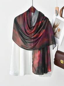 1 件女士波西米亚风水彩印花珍珠雪纺轻盈透气丝滑头巾，防晒围巾，优雅多功能披肩，适合日常佩戴，阿巴雅头巾+