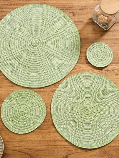 1/4/6/12pcs Bohemian Style Woven Placemats, Round Solid Color Dining Table Mats For Kitchen, Bowls, Cups, Suitable For Holidays, Parties, Birthdays, Vintage, Countryside, Outdoor, Home Decor, All Seasons