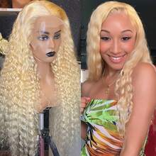 8-14 Inch Blonde 613 HD Lace Frontal Wig 13x4 Curly Wigs Deep Wave Human Hair Wig 200 Density 13x4 Transparent Lace Wig PrePlucked For Women - S613 - 查看 8