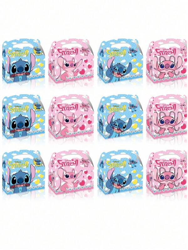 12/24 Stück Cartoon Anime Themen Party Geschenkbox Festival Party Zubehör Anime Figur Stitch Lilo Bild Ochsenhorn Geschenkbox Süßigkeitenbox Weihnachtsgeschenkbox Geschenktüte