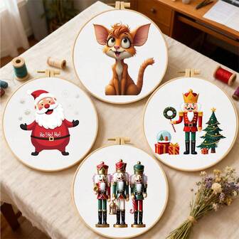 1 Set Embroidery Starter Kit For Beginners, Printed Cross Stitch Decorative Pattern, 7.87x7.28in DIY Handcraft Embroidery Set, Includes Pattern, Threads, Hoop, Needles, Instructions, Ideal Gift For Halloween, Thanksgiving, Valentine's Day, Christmas, Birthday