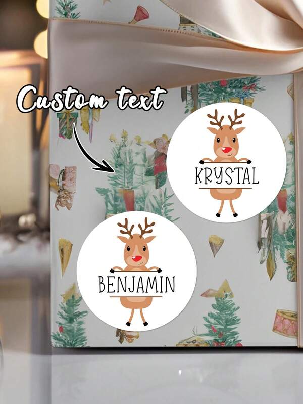 17/35/70pcs Personalized Christmas Gift Tags Stickers,Personalized Text Customization,Custom Round Holiday Labels Sheet, Stickers With Deer Patterns,Merry Christmas Sticky Tags For Presents, Wrapping Stickers,Personalized Christmas Ornament,Custom Christmas Decor,Christmas Gift ,Personalized Gifts