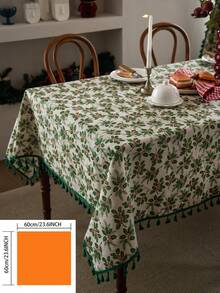 1 pieza Mantel de estilo vintage americano country con estampado de hojas de árbol de frutas, rectangular con flecos, adecuado para uso diario, festivales, reuniones familiares, fiestas de Navidad, decoración de mesa de comedor, decoración del hogar