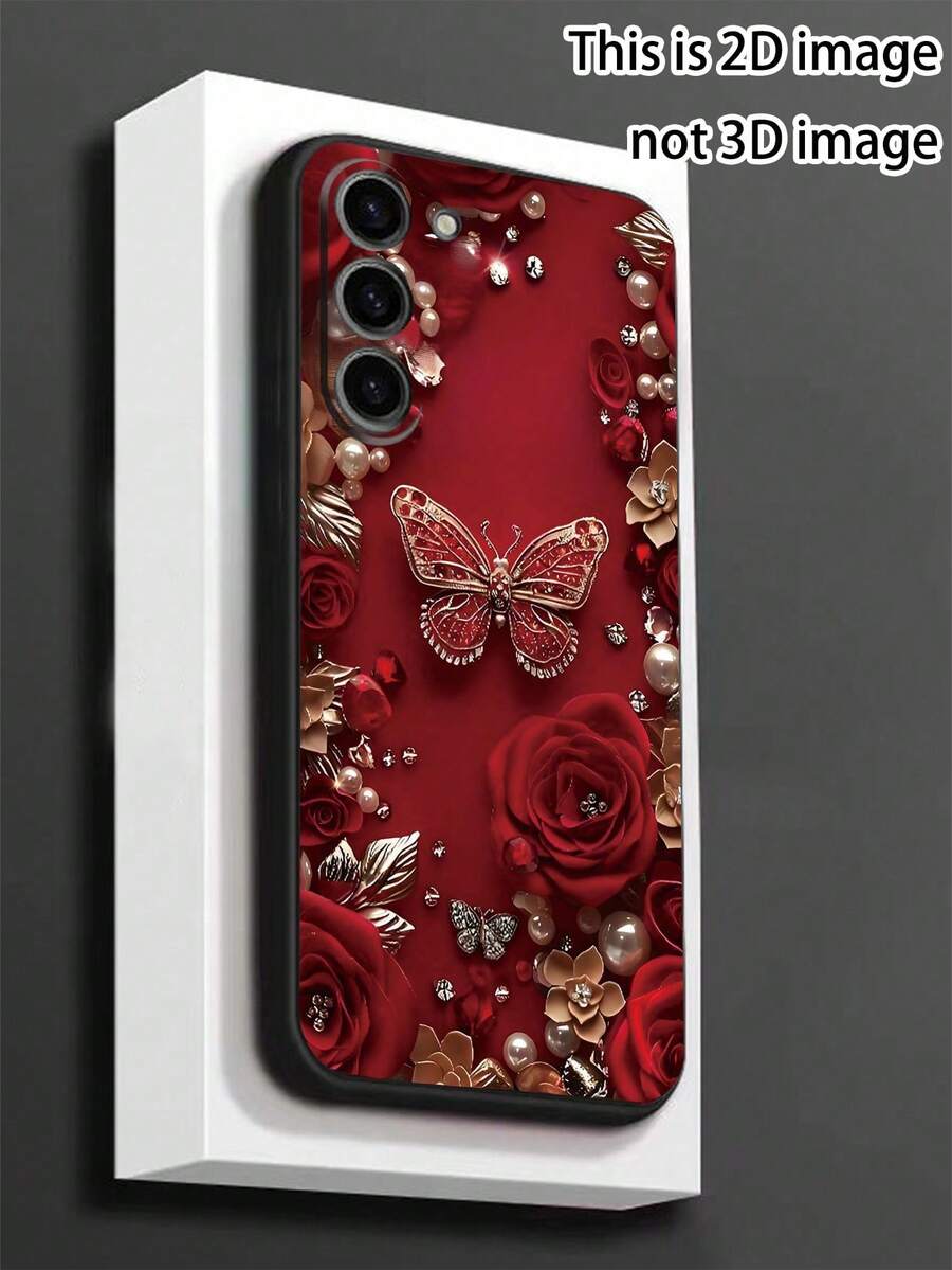 Capa para celular Pearl Fashion com estampa floral de rosas vermelhas, resistente ao preto, compatível com Galaxy A04e/A05s/A13/A14/A15/A34/A35/A50/A52/A53/A54/S21/S22/S23/S24/S25/S25 Ultra. Design com imagem 2D, não 3D. Versão internacional, não a versão nacional. Ideal para presente de aniversário de primavera. - Preto - Ver 1