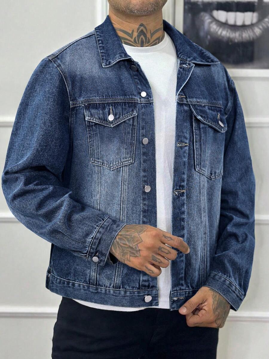 Men's Fashionable Casual Street Style Personalized Young Sports College Street Denim Jacket - Blue - View 1