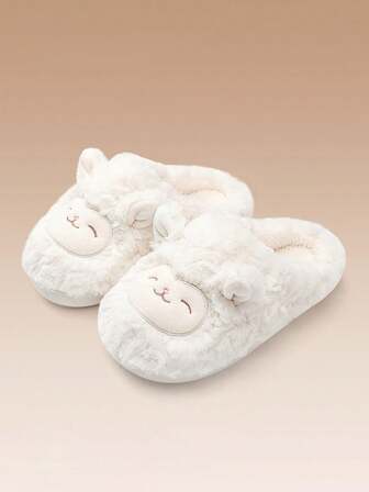 Cute Sheep Design -On Slippers For Women, Autumn/Winter 2020-2025 New Closed-Toe Plush Warm Slippers With Anti- Sole
