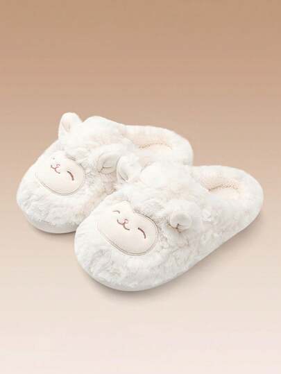 Cute Sheep Design -On Slippers For Women, Autumn/Winter 2020-2025 New Closed-Toe Plush Warm Slippers With Anti- Sole