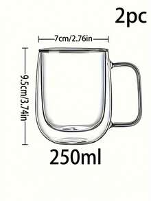2pcs Simple Light Luxury Double-Layer Insulated Heat Preservation Good Glass Coffee Cup With Double Wall Insulation, Transparent, With Portable Handle, Suitable For Cappuccino, Latte, Tea, Hot And Cold Drinks, Suitable For Easter, Christmas, Birthday Party Back To School