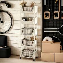 Extra Large 3/5 Layer Wheeled Mobile Storage Cart - White Plastic Multi-Layer Storage Rack, Suitable For Optimizing Living Room, Bedroom, Office Or Garage Space, Slim Rolling Storage Cart, Multi-Layer Storage Rack