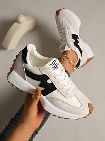 Zapatos deportivos con suela gruesa retro, parte superior reforzada, adecuados para correr, para mujer