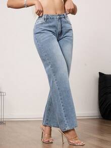 Vaqueros rectos y elegantes para mujer, con bolsillos prácticos y tejido elástico cómodo, de largo largo. - Azul - Ver 6