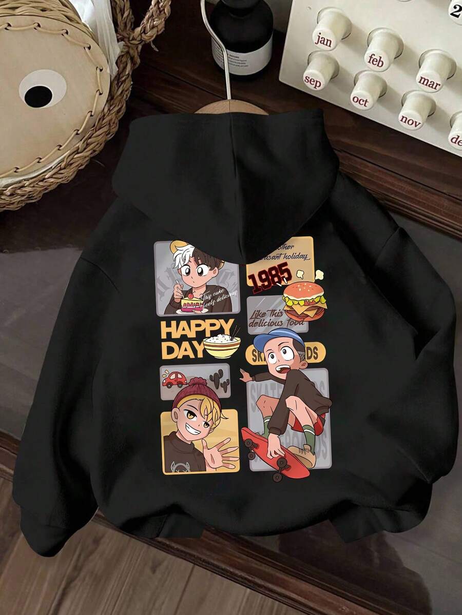 Sudadera con capucha casual con estampado de letras gráficas para adolescentes varones, cómoda para deportes y vida diaria