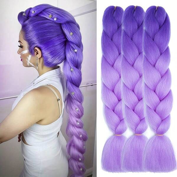 1 Stück lila geflochtene Perücke, synthetische vorgespannte lila geflochtene Perücke, geeignet zum Flechten, Cosplay, Weihnachtskostüm, Rollenspiel, Feiertagsparty, Weihnachten, Neujahr, Anime-Cosplay, Partykostüm, Lumi Cosplay Perücke, K-Pop