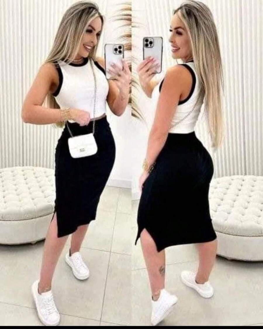 Luce fresca, femenina y con mucho estilo con este conjunto de falda + blusa - Negro - Ver 1