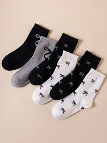 6 șosete cu fundiță decorativă până la jumătatea gambei, moi și confortabile, potrivite pentru birou, ținute casual sau în aer liber - 6 bucăți culori mixte - Vizualizare 1