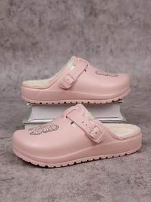 Women's Slip-On Shoes - Lightweight EVA Non-Slip Shoes With Adjustable Buckle Strap, Butterfly Pattern Casual Shoes, Adjustable Strap, Warm - Fleece Lining, Fun Pattern Shoe Style, Durable Winter Shoes. - Pink - View 6