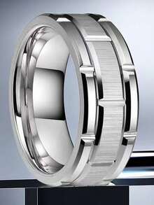 1 件男士不锈钢 8 毫米戒指，高抛光，纹理表面，佩戴舒适，是送给他的完美礼物，适合休闲或正式场合，钛钢戒指，结婚戒指，父亲节、情人节礼物 - 銀色 - 查看 10