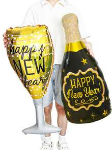 19 piezas/Set Decoraciones de Bandera de Fiesta de Año Nuevo 2026, Incluye Globos con Número 2026, Copas de Vino de Año Nuevo, Botellas de Vino, Globos de Pentágono, Globos con Letras, Adecuado para Decoraciones de Año Nuevo 2026, Suministros de Fiesta de Víspera de Año Nuevo 2026, Decoraciones Navideñas