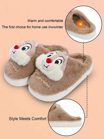 Disney Licensed Chip 'n Dale Women's Plush Slippers - 3D Cute Pattern-Filled Indoor House Shoes For Winter