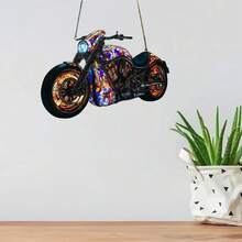1 pieza Motocicleta de vitral Suncatcher - Decoración colgante de acrílico para sala de estar, garaje, oficina - Ornamento con tema de motocicleta de colores vibrantes, regalo ideal para entusiastas de las motocicletas, temas de ciencia ficción, ocasión de despedida
