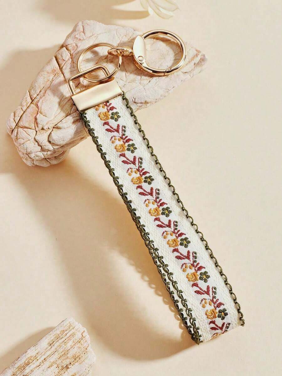 1pc Zinc Alloy Keychain, Chain, Bag Charm, Double-Layer Ribbon Keychain, Woven Strap Keychain, Keychain Accessories, Wristlet Keychain, Printed Ribbon Keychain, Women's Car Keychain, Women's Bag Charm Keychain, Universal Keychain, Women's Fashion Keychain (Slight Color Difference May Exist Due To Different Shooting Angles And Lighting, Please Refer To Actual Product. ) - 墨綠色 - 查看 1