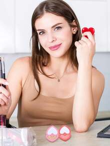 1pc Heart-Shaped Lipstick Case With Mirror, Refillable Makeup Palette For Lipstick, Eyeshadow, Suitable As Valentine's Day Gift For Teenagers, Girls Or Ladies